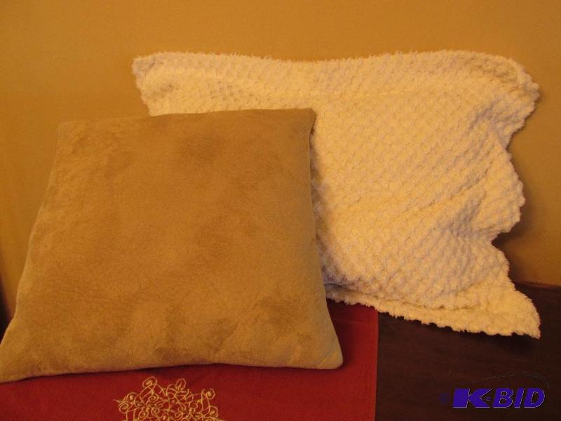 lot 116 image: Two Pillows on is Faux Suede and the other is a Chenille Sham
