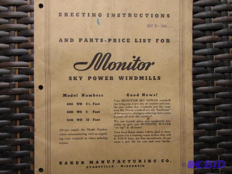 lot 154 image: Vintage Monitor Windmill Parts List and Erecting Instructions