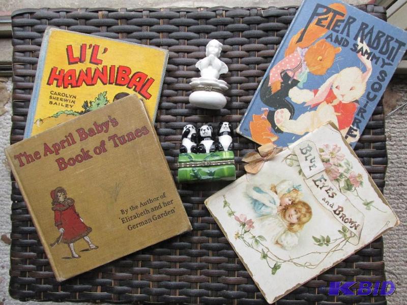 lot 181 image: Lot of Vintage Childerns Books and Two Ceramic Boxes