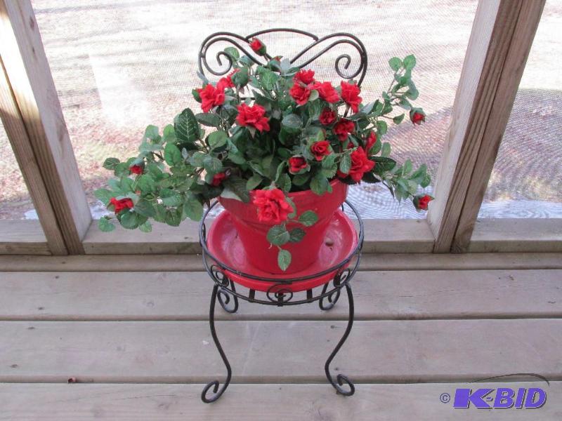 lot 60 image: Inside or OUT -- Small Black Ice Cream Parlour Chair with Faux Roses