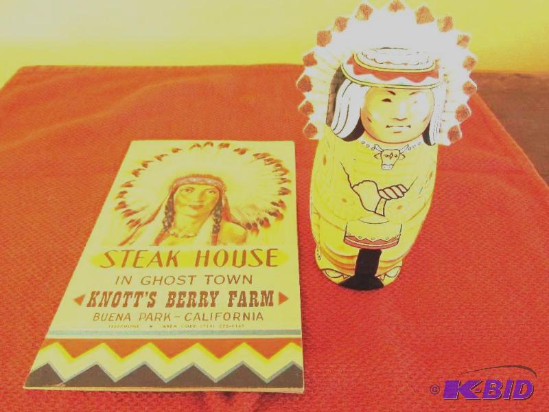 lot 65 image: Knotts Berry Farm History Book and Menu - Stacking Native American Peoples