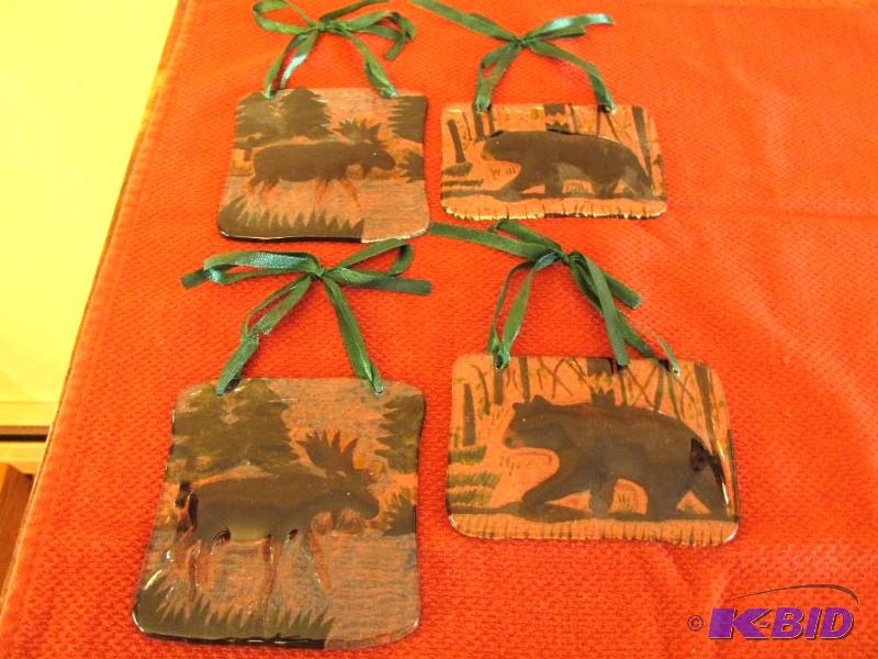 lot 77 image: 4 Clear Molded Glass Hanging Bear and Moose Plaques