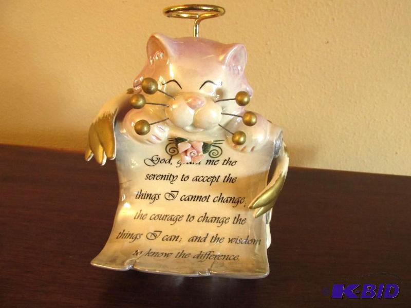 lot 9 image: Ceramic Cat with Serenity Prayer