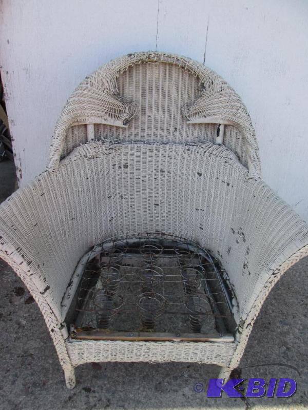 lot 108 image: Vintage wicker lounge chair painted white, re...