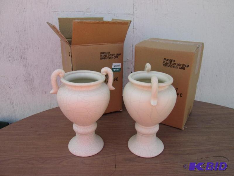 lot 113 image: Brand new pair of planters, crackle painted...