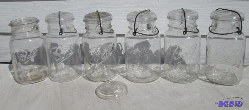 lot 140 image: Lot of vintage Ball Ideal Jars with metal cla...