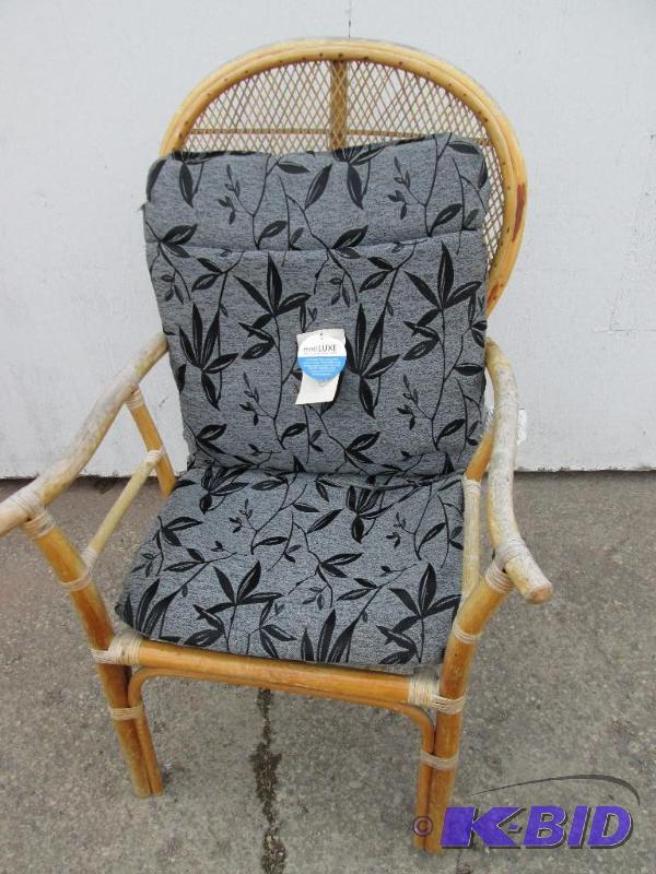 lot 27 image: Wesathered look wood frame chair with new cus...