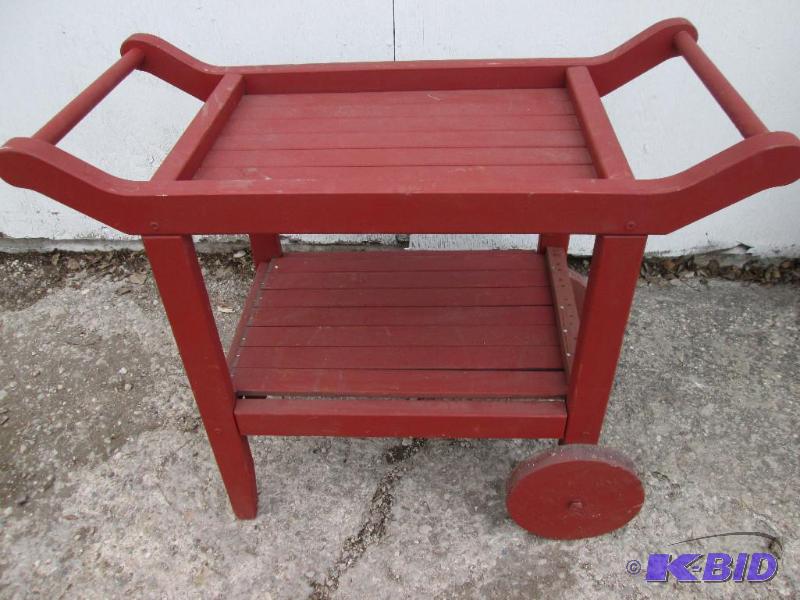 lot 34 image: All wood garden cart, top is 19 x 39 inches, ...