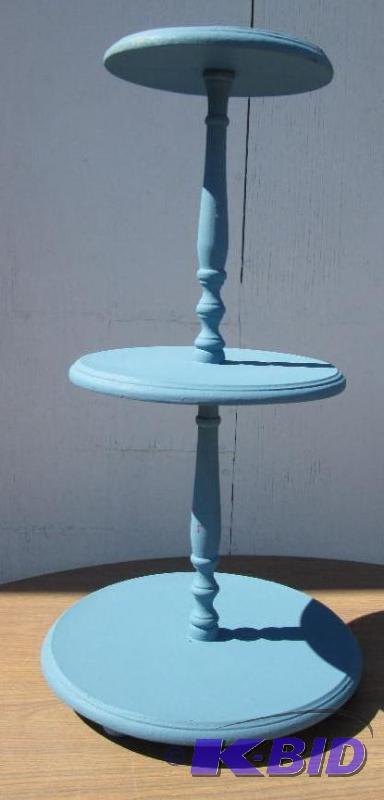 lot 84 image: 3 tiered wood stand, measures 27 inches tall...