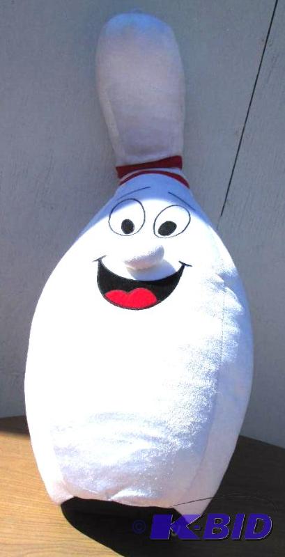 lot 85 image: Stuffed bowling pin with hoop to hang. Measur...