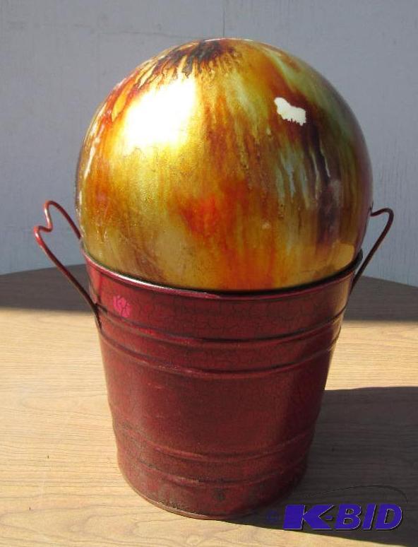 lot 88 image: Crackle painted metal bucket with decorative ...