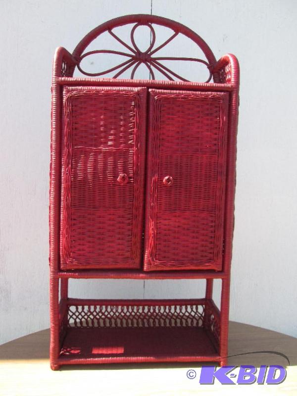 lot 89 image: Wicker wall cybby painted red, measures 3 fee...