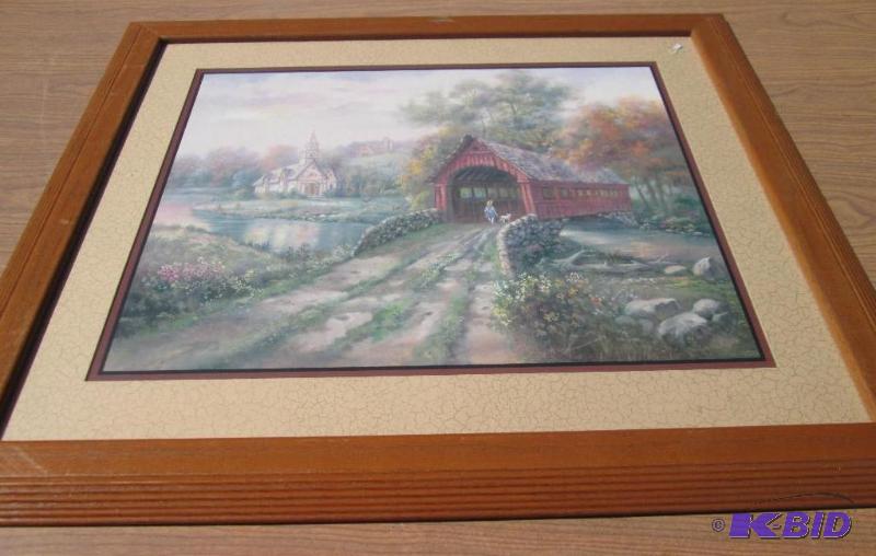 lot 91 image: Framed barn scene measure 27 x 23 inches, by ...