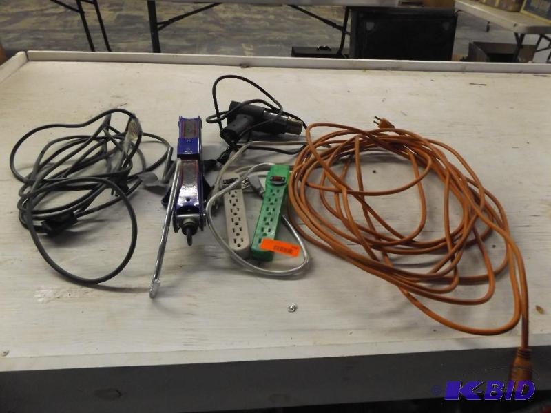 Extension Cords, 2 plug in strips, car jack a...