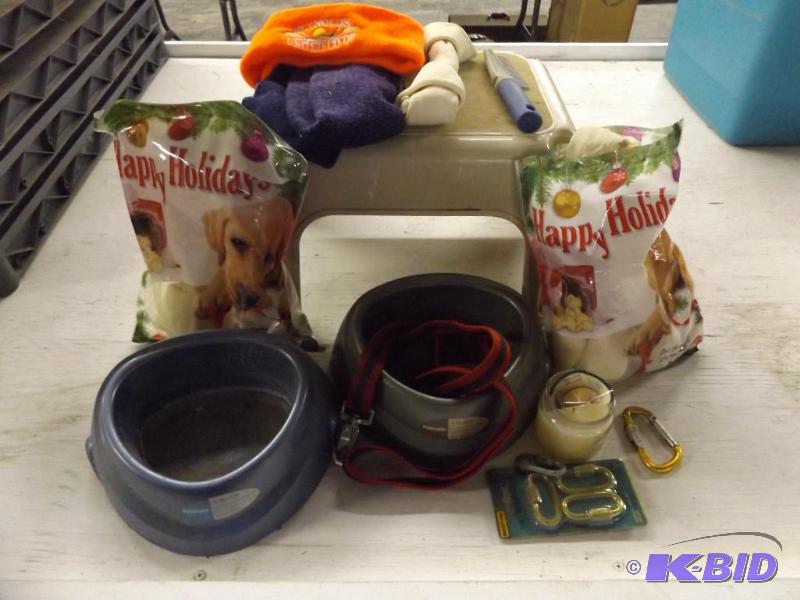Pet supplies, bowls, leash, and treats. Quick...