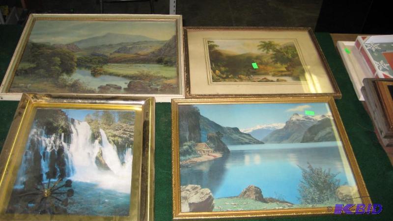 4 framed landscape pictures, waterfall pictur...