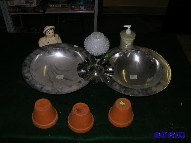 Mini flower pots, soap dispenser, silver bowl...