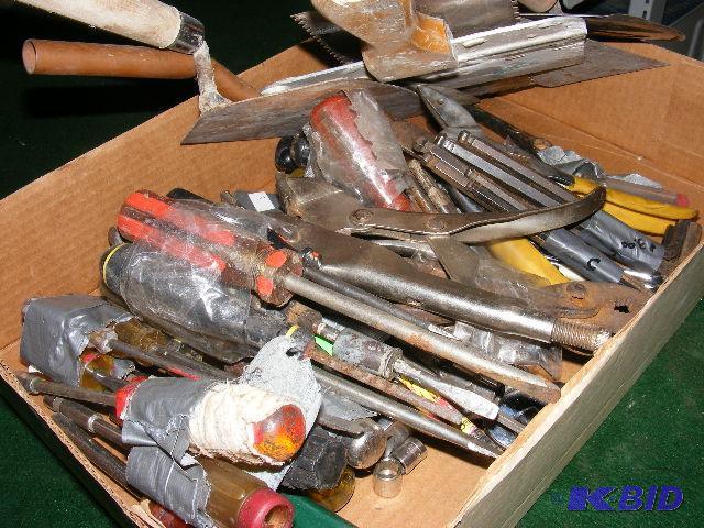 Flat of Tools, screwdrivers, trowels, and wre...