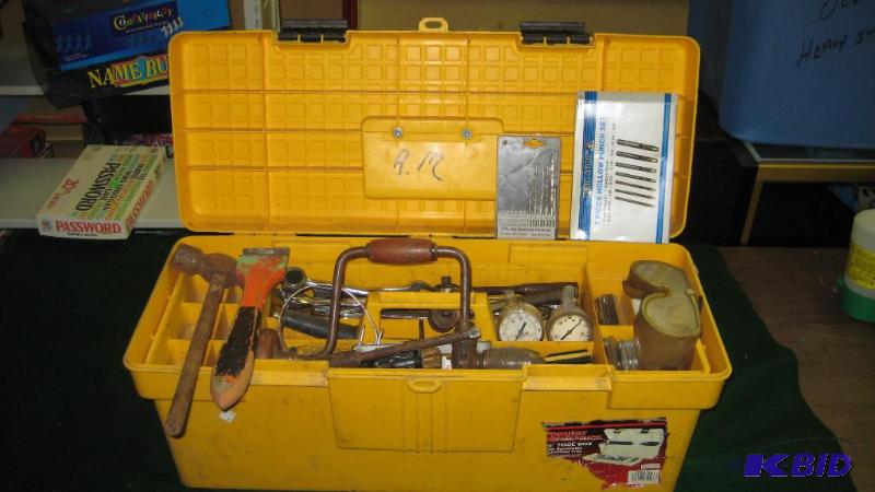 Tool Box with contents, hollow punch set, dri...