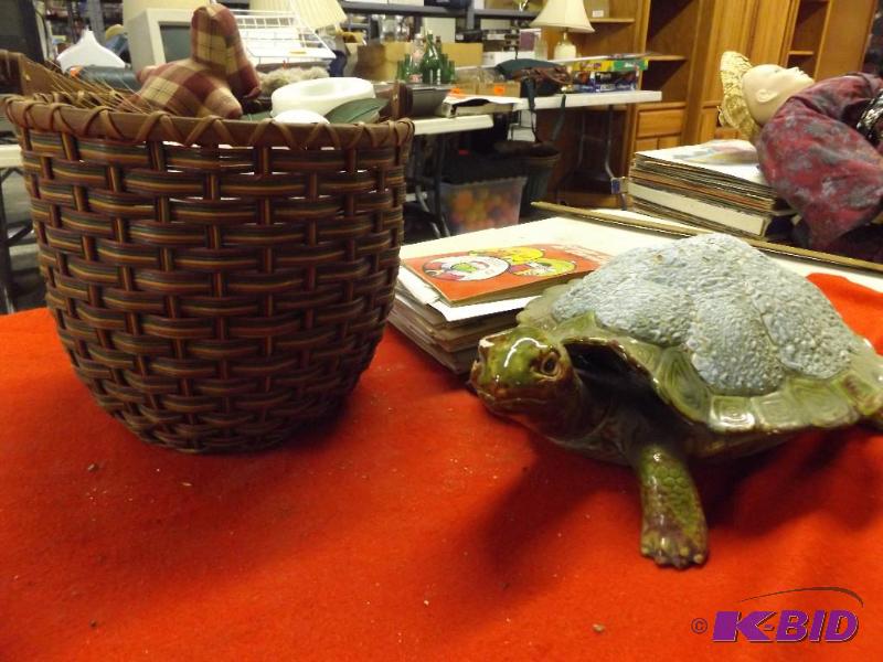 Misc household items, turtle figure, used gre...