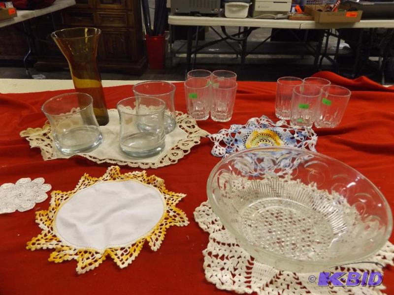 variety of drinking glasses, serving bowl, va...