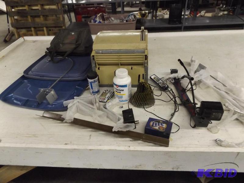 Misc Garage Items, strip of nails, towel disp...