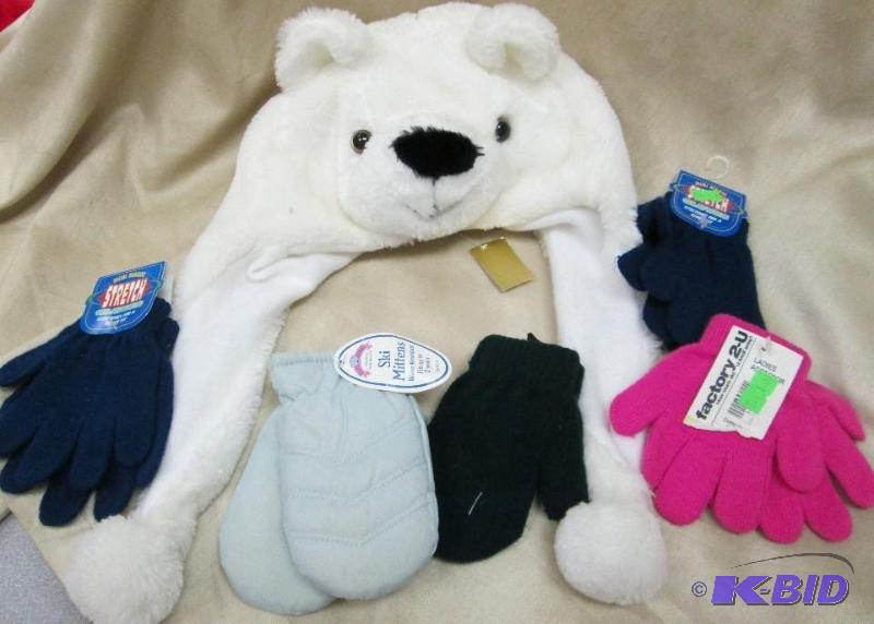 Polar bear winter hat and 5 pairs of differen...