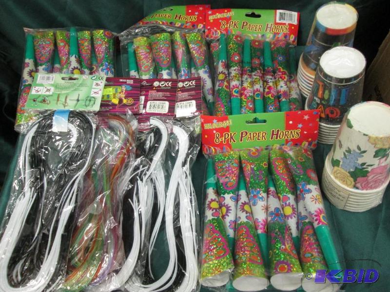paper horns, paper cups, weave master thread...