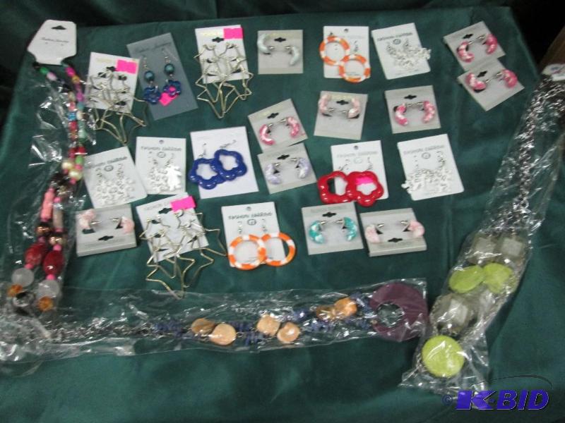 earrings various kinds, three necklaces...