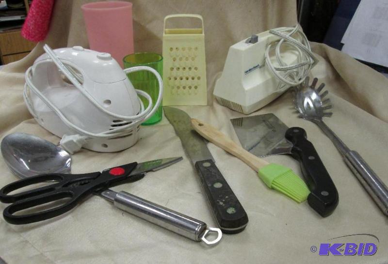 two hand mixers, various kitchen utinsils, pl...