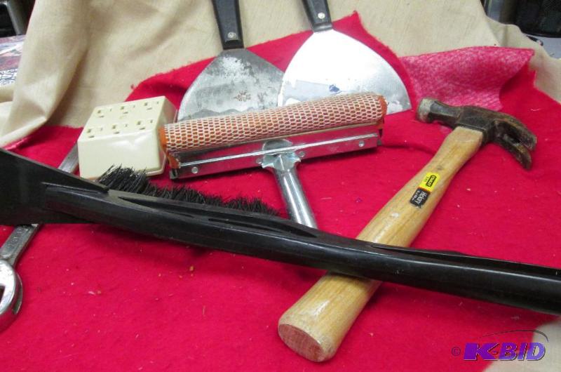 hammer, snow brush, outlet plug, scrappers,...