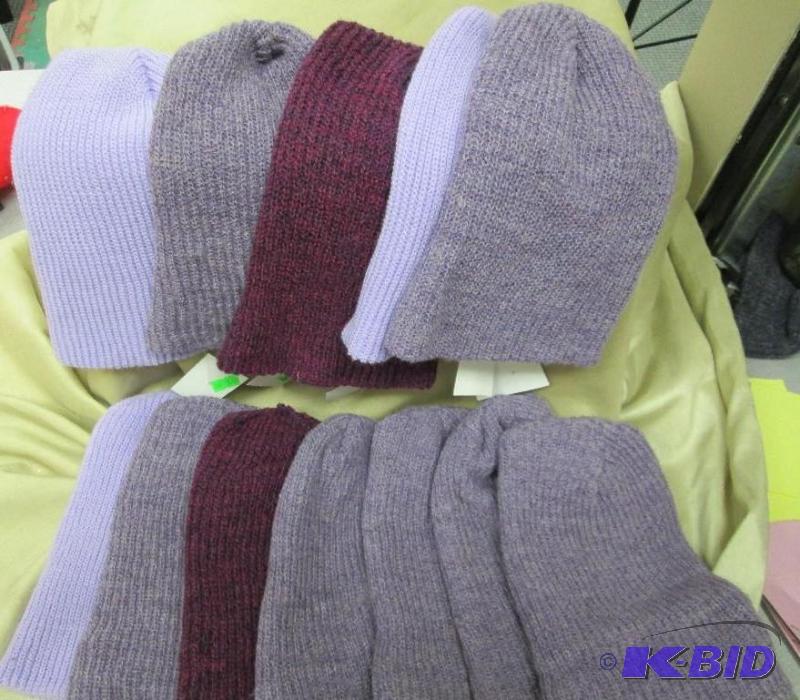 Qty 12 winter hats in different shades of pur...