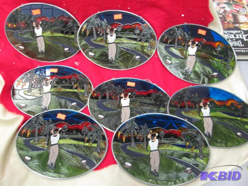 Qty 8 stain glass picture of a person golfing...