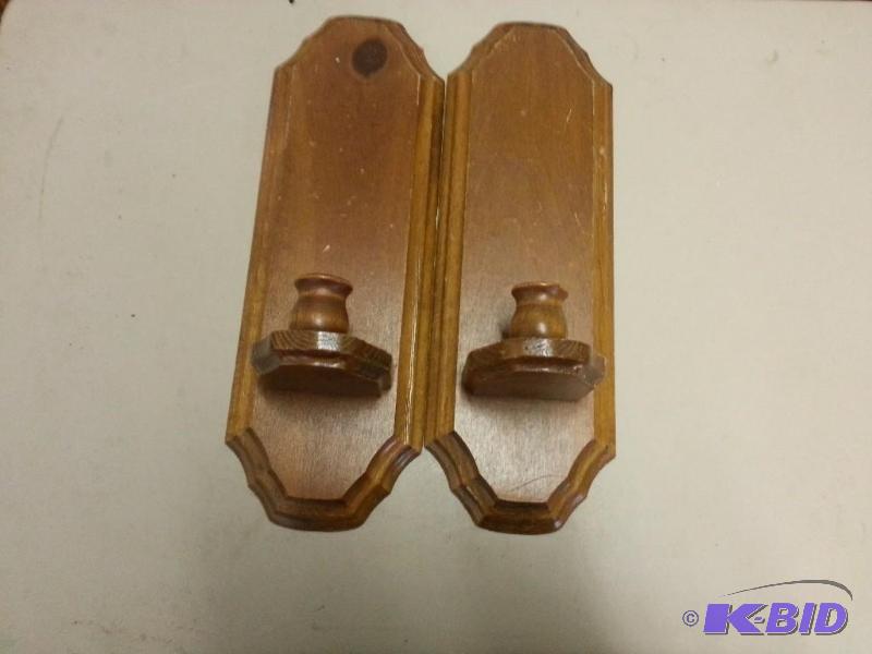 lot 23 image: Pair of Wooden Candle Sconces...