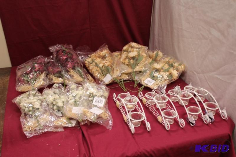 lot 308 image: NEW Silk Flowers and Candle Holders ...