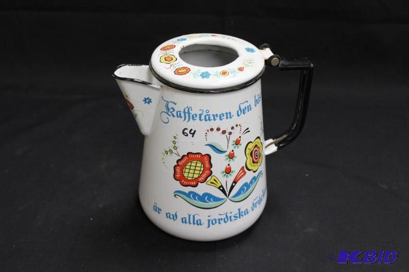 lot 64 image: Antique Swedish&nbspEnameled Coffee Pot...