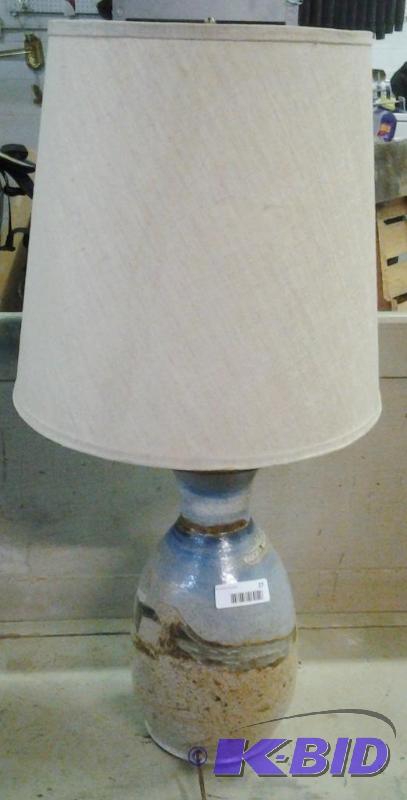 lot 27 image: Hand Carved Clay Lamp with Shade