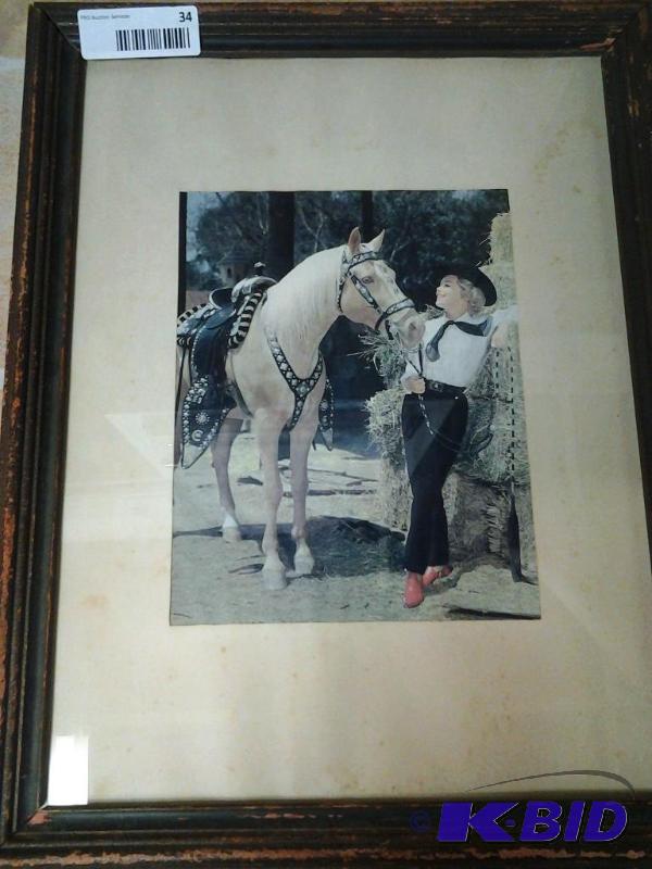 lot 34 image: Framed & Matted Vintage 1950s Western Partners Pretty Gal Palomino Horse Art PrintLithograph