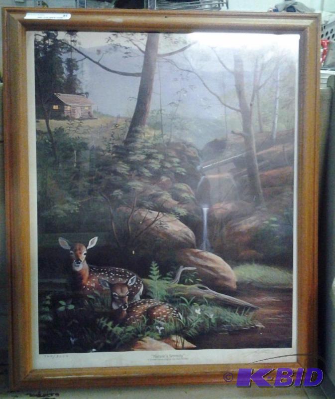 lot 45 image: Deer Painting - Limited Edition by Leo Stans 1992 - Bambi Fawn with Mother Dear