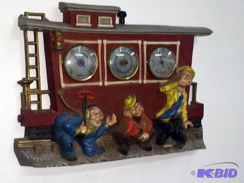 lot 48 image: Railroad Caboose Thermometer Hygrometer Barometer Bums HoBo Made in France