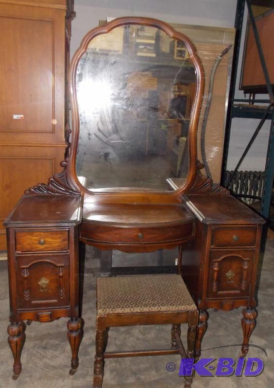 lot 54 image: Antique Vanity  Dressing Table with Seat Very Unique Rare Woods