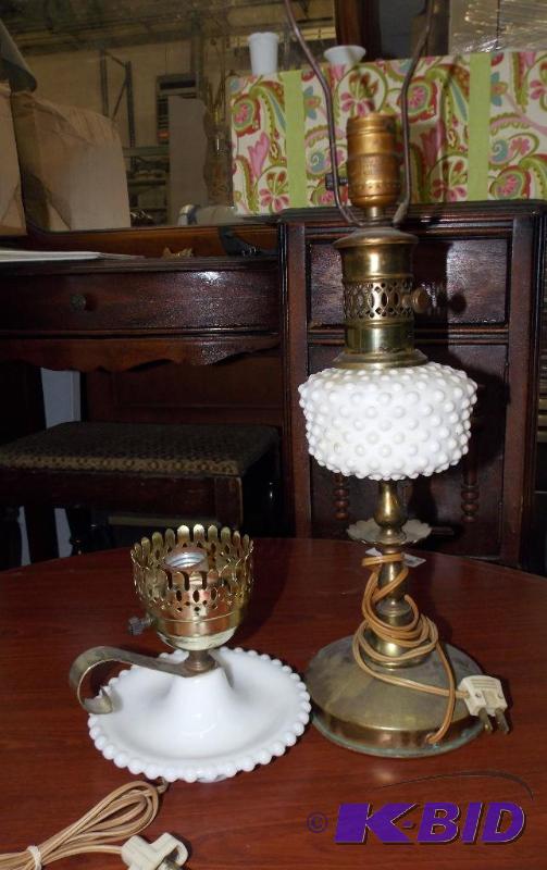 lot 71 image: Lot of (2) Vintage Table Lamps - Milk Glass & Brass