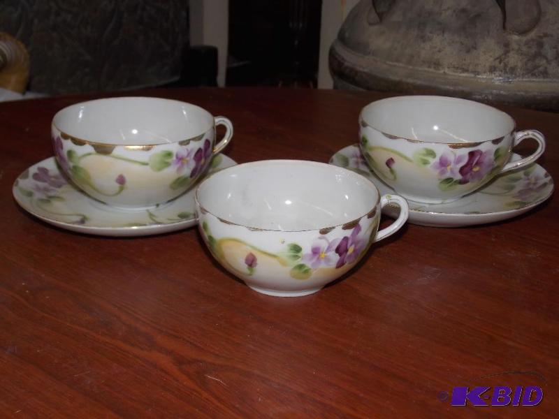 lot 88 image: Lot of Hand Painted Fine China Tea Cups and Matching Saucers