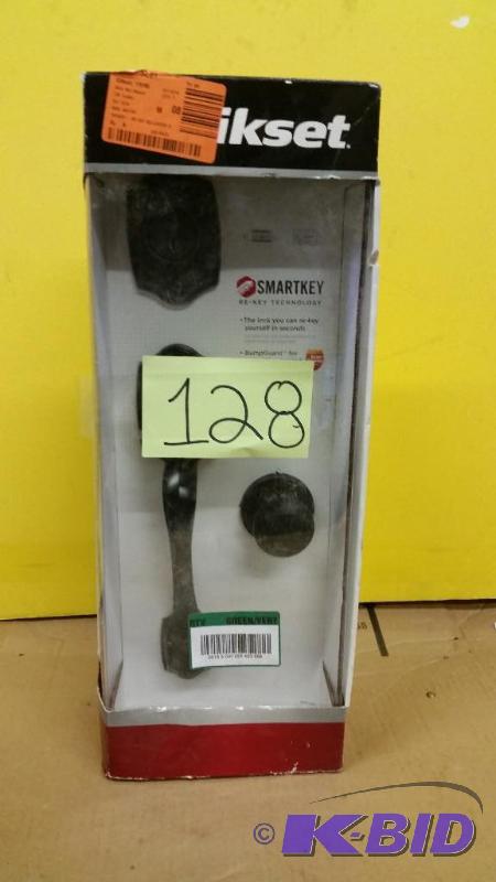 lot 128 image: Kwikset Belleview Single Cylinder Handleset wCove Knob featuring SmartKey in Venetian Bronze NEW