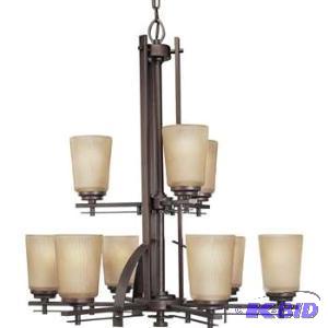 lot 135 image: Progress Lighting P4214-88 9-Light Two-Tier Riverside Chandelier, Heirloom