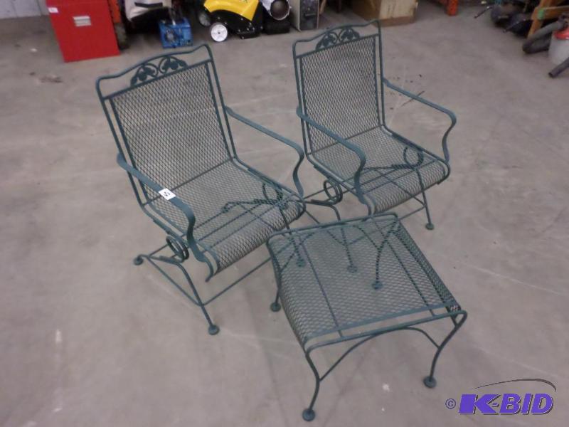 lot 42 image: (2) Steel Rocking Patio Chairs With Side Tabl...