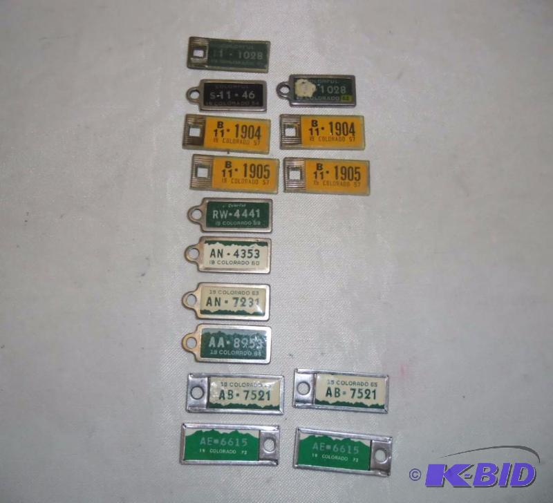 Lot 15 Old Colorado Key Chain Mini-License Plates from 1950s - 1960s