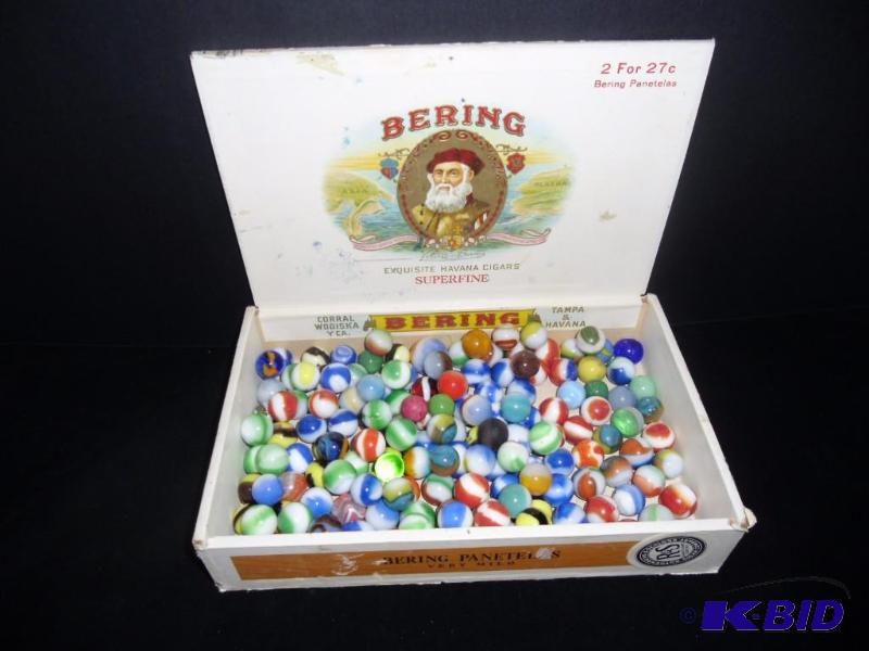 Cigar Box of full Marbles - Assortment of Vintage Marbles in a Havana Cigar Box