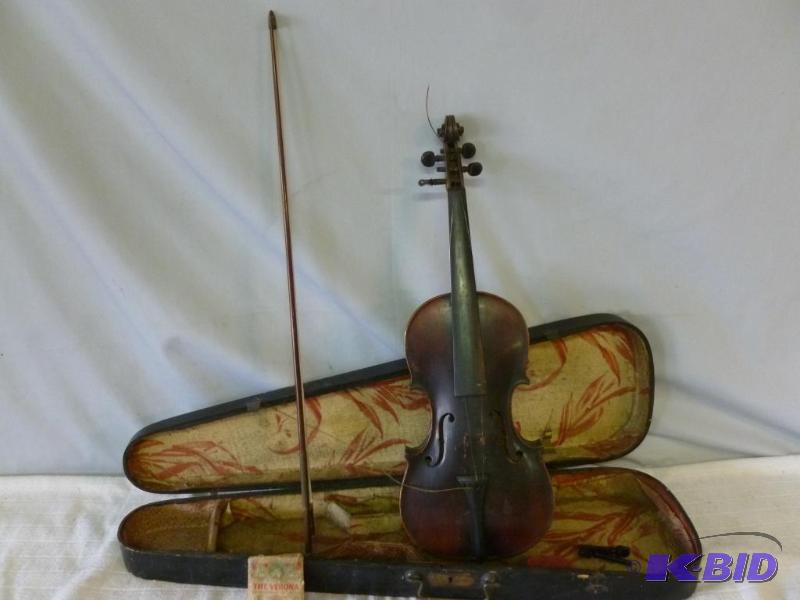 lot 104 image: Antique violin that measures 23 34" L, ...