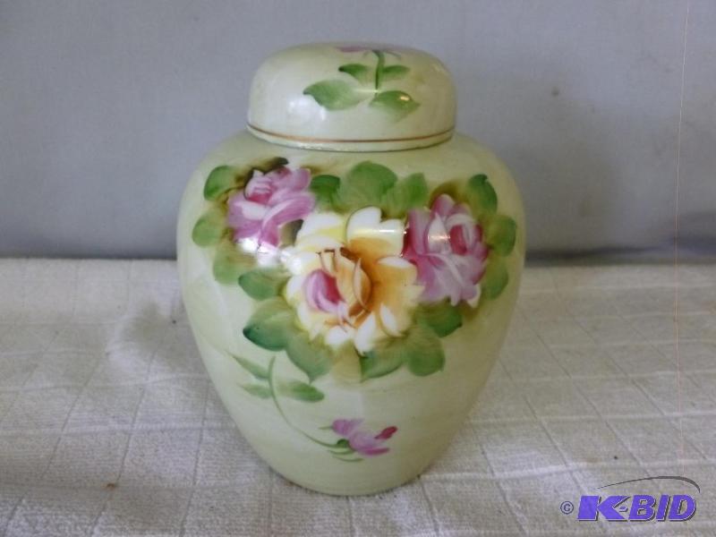lot 128 image: Nice hand painted porcelain powder jar that m...
